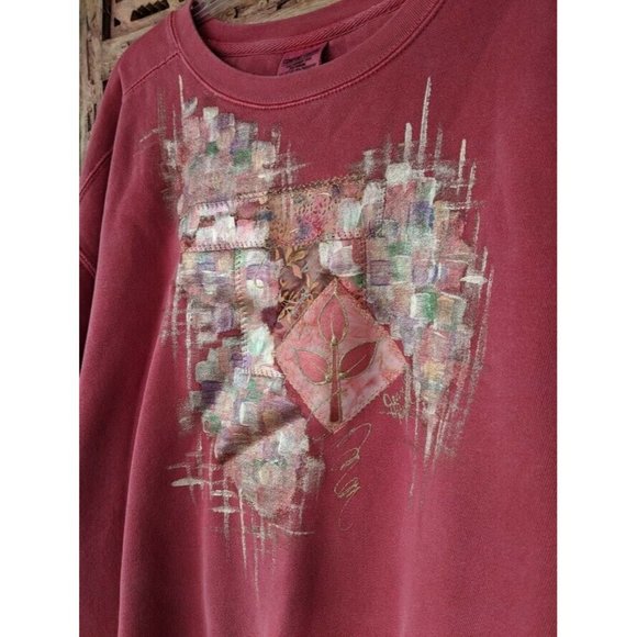 Comfort Colors Sweatshirt Sweater Pink Coral Flowers Floral XXL Crewneck - Picture 3 of 5